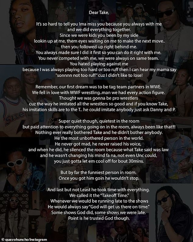 'It's so hard to tell you Ima miss you because you always with me and we did everything together. Since we were kids you been by my side lookin up at me, them eyes waiting on me to make the next move.. then you followed up right behind me,' he wrote