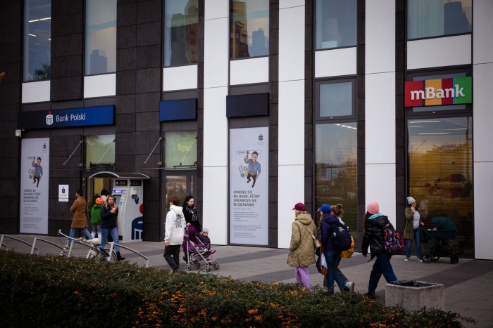 PKO Bank Polski (left) and mBank (right) in Warsaw