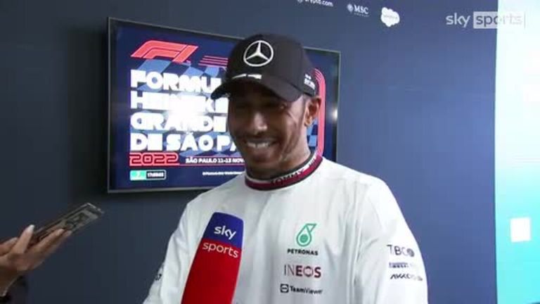 Mercedes' Lewis Hamilton praises his team-mate George Russell in winning the Sprint at the Sao Paulo Grand Prix