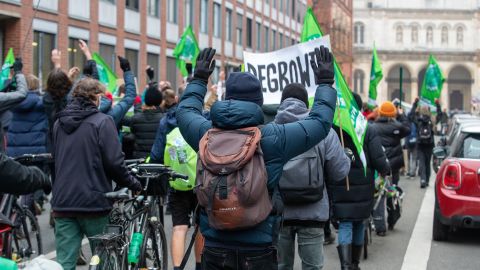 Climate activists, including degrowth supporters, gathered in Munich on November 12, 2021.