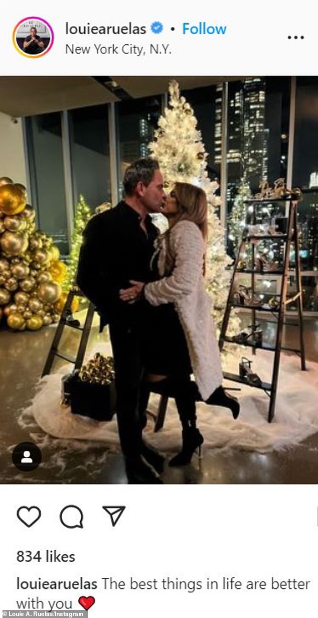 The 47-year-old Digital Media Solutions co-founder posted an Instagram snap of himself kissing the 50-year-old reality star beneath the Christmas tree at the bash captioned: 'The best things in life are better with you!'