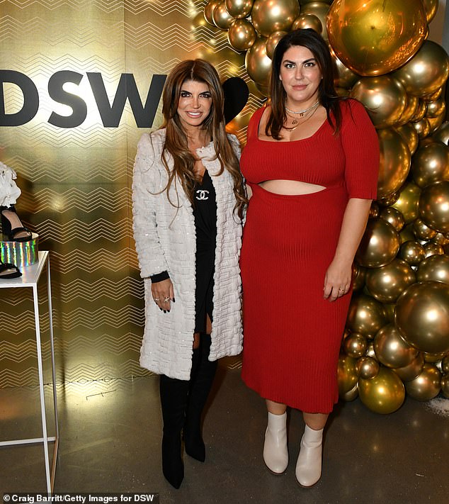 Hey girl! Teresa mingled with Megababe founder Katie Sturino, who flashed her torso in a cut-out red dress with white booties