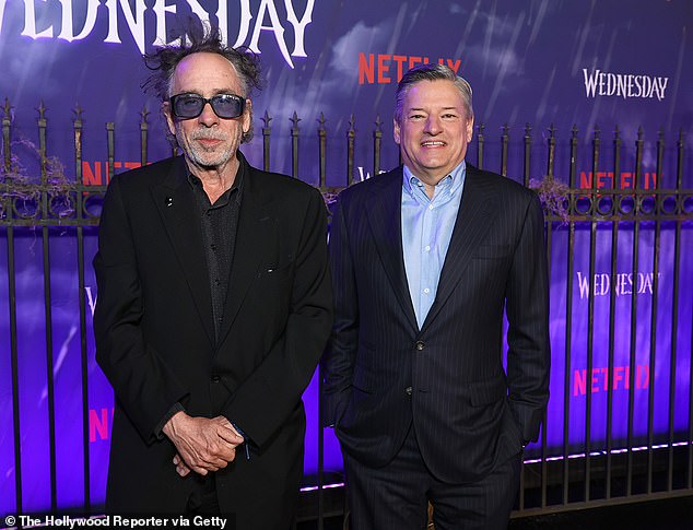 Tim and Ted: Tim Burton and Netflix CEO Ted Sarandos attend the world premiere of Netflix's Wednesday at Hollywood Legion Theater