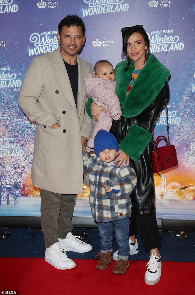 Too cute: The former TOWIE star, 31, joined fiancé Ryan Thomas, 38, and their nine-month-old daughter Lilah and two-year-old son Roman at the star-studded event