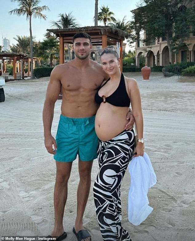 Parents-to-be: The PLT Creative Director jetted to Dubai on Friday to support boyfriend Tommy, 23, who is in the UAE city for his boxing match against Paul Bamba