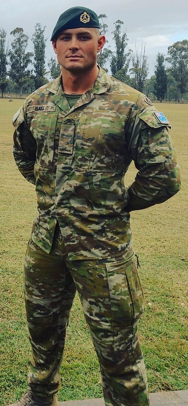 Military man: Posing in his army greens, he shared a lengthy Instagram post about his journey into the military and expressed how proud he was to be Australian