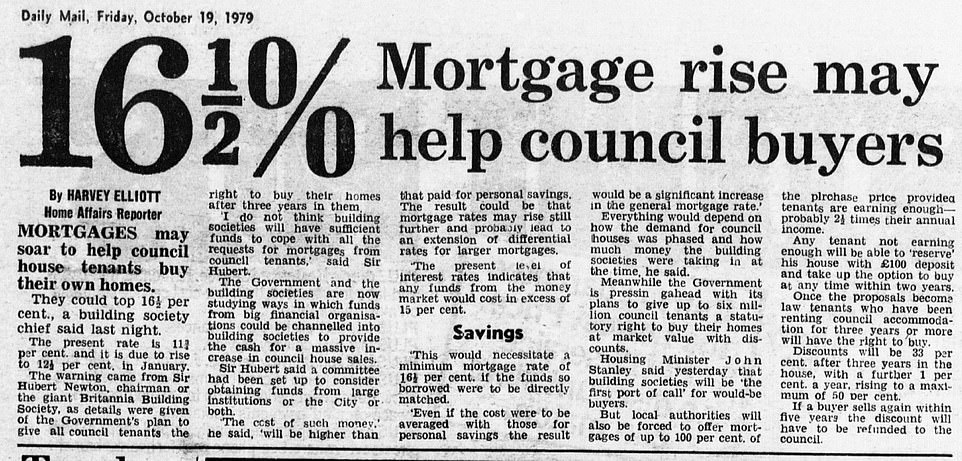 Headlines from the Daily Mail revealed the extent of the hikes, with one from the period warning of a 'bleak winter outlook' as mortgage repayment rates of 15 per cent loomed. Another reported on how mortgages could hit 16.5 per cent