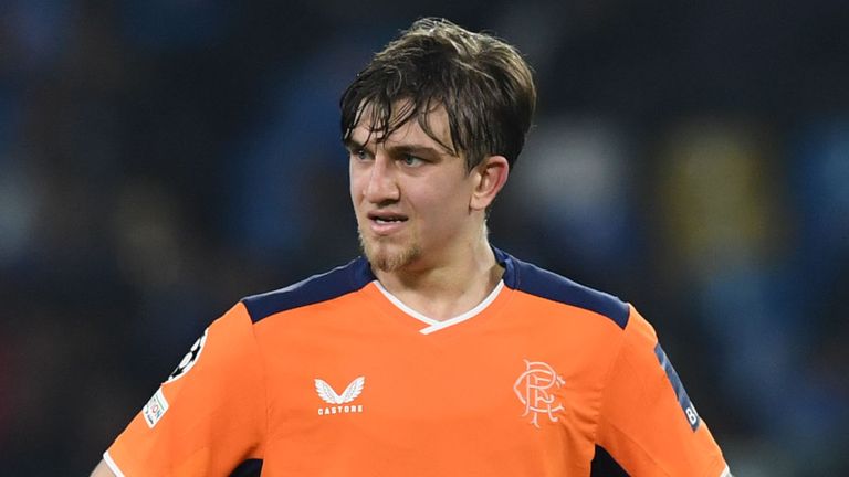 NAPLES, ITALY - OCTOBER 26: Rangers&#39; Ridvan Yilmaz looks dejected during a UEFA Champions League match between Napoli and Rangers at the Diego Armando Maradona Stadium, on October 26, 2022, in Naples, Italy. (Photo by Craig Foy / SNS Group)