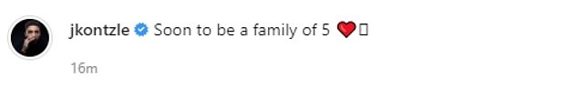 Growing: Sharing a snap from their recent photoshoot to Instagram - the pair announced the good news as they wrote 'Family of 5 pending'