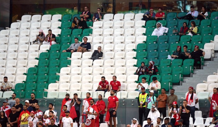 Empty seats in the stands during the FIFA World Cup Group D match