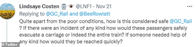 Other angry people on social media posted comments on Ms Rowlatt's post to express their shared outrage. One person said they were concerned for the safety of the passengers on the packed train