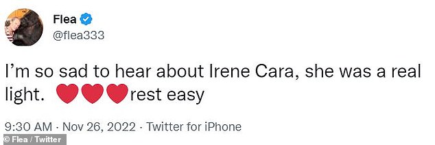 Wow: Widely acclaimed songwriter Diane Warren, actress Jennifer Tilly and Flea of Red Hot Chili Peppers fame were all struck by the news of Cara's death