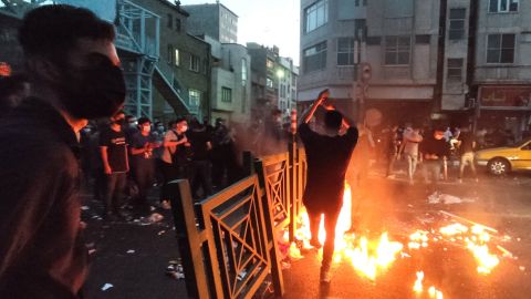 Iranian demonstrators taking to the streets of the capital Tehran on September 21 during a protest for Mahsa Amini.