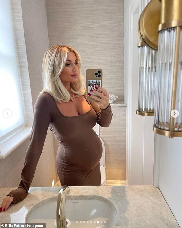 Billie Shepherd shows off baby bump in maxi dress as she and husband Greg host first dinner party