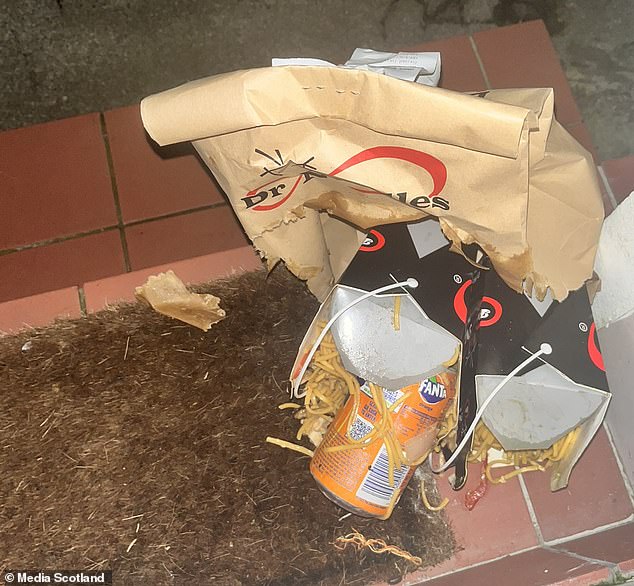 Deliveroo apologises after noodles are splattered on doorstep after falling from ripped paper bag