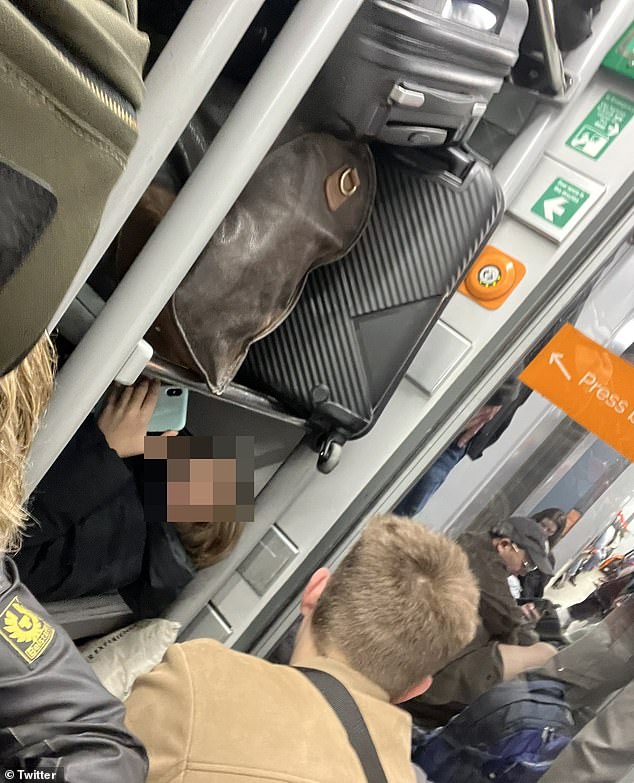 Furious mother had to stuff her child into the luggage rack of a packed train despite paying £180