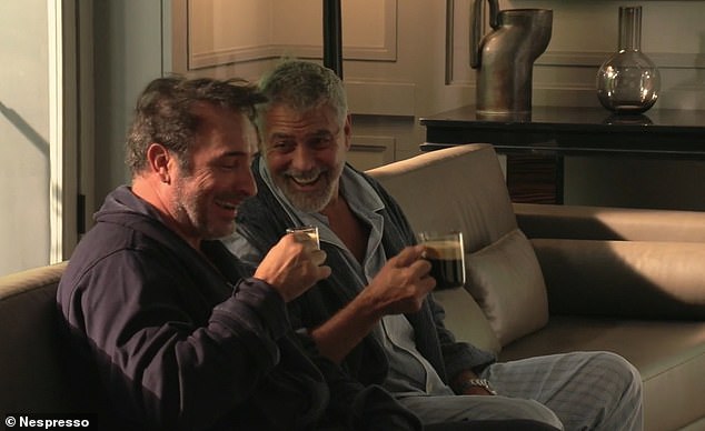 George Clooney larks around on set with Jean Dujardin in behind the scenes footage from Nespresso ad