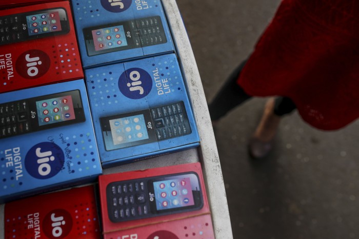 Boxes of Jio branded phones