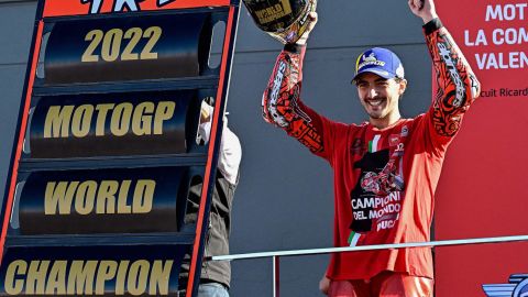 Bagnaia celebrates as he won the world championship. 