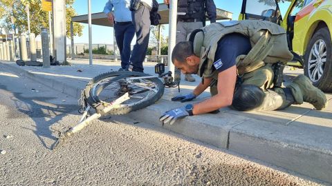 The site of an explosion is pictured near a bus station at the Givat Sha'ul Junction, near the exit from the city of Jerusalem. 