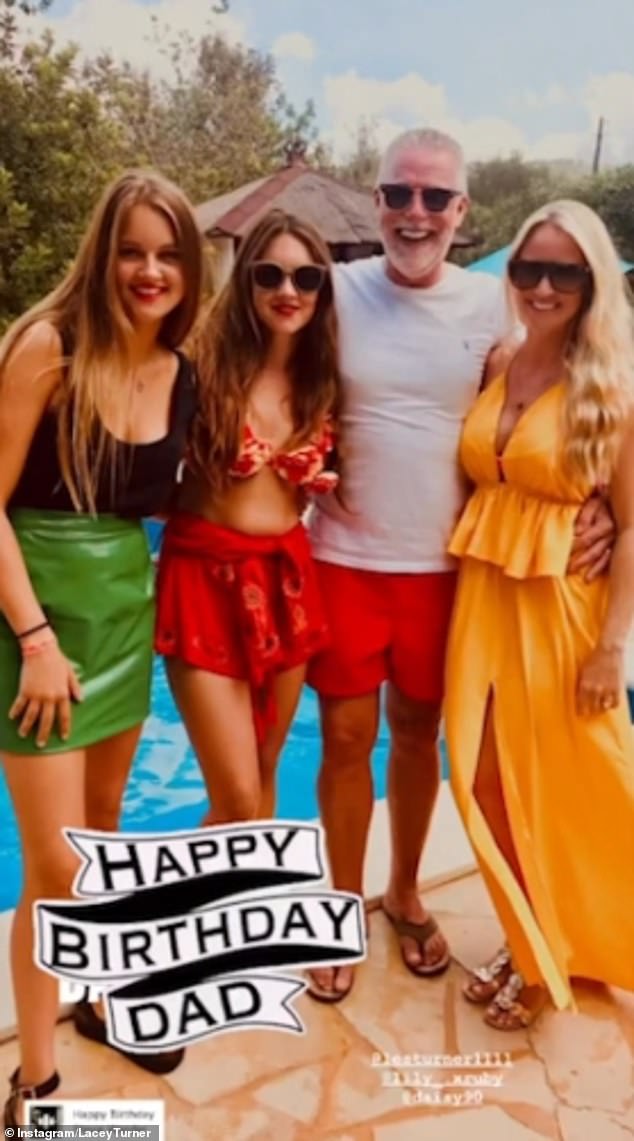 Lacey Turner dons a frilly red bikini top as she celebrates dad Les’ birthday during getaway