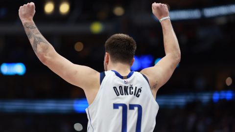 Doncic celebrates as the Dallas Mavericks beat the LA Clippers.