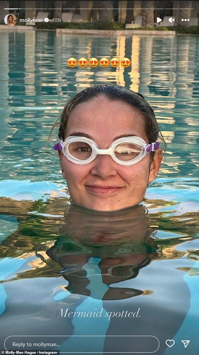 Make-up free Molly-Mae Hague looks almost unrecognisable as she sports goggles while enjoying a swim