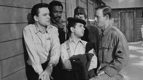 From left: Bob Crane, Ivan Dixon, Robert Clary, Richard Dawson and Larry Hovis in 