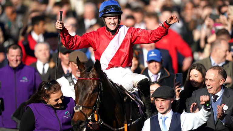 Rachael Blackmore and A Plus Tard celebrate winning the Cheltenham Gold Cup