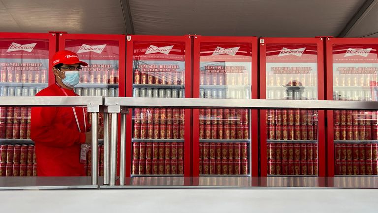 Soccer Football - FIFA World Cup Qatar 2022 - FIFA Fan Festival - Doha, Qatar - November 16, 2022 General view of a beer bar at the FIFA fan festival REUTERS/Muath Freij
