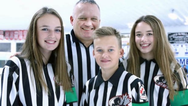 Young referees with Northern Ontario Hockey Association now sporting green armbands