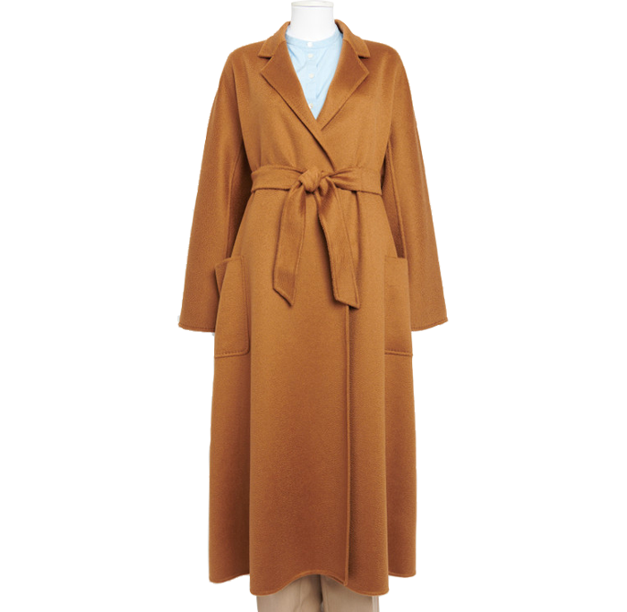 A below-the-knee wrap coat