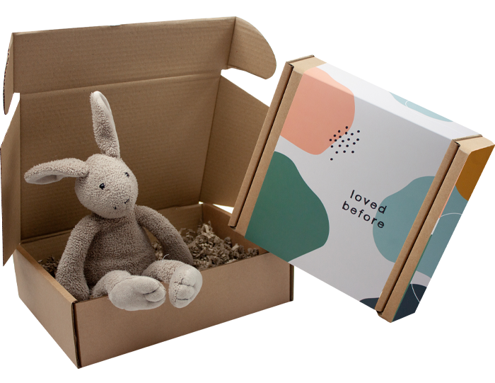 A bunny toy in a box