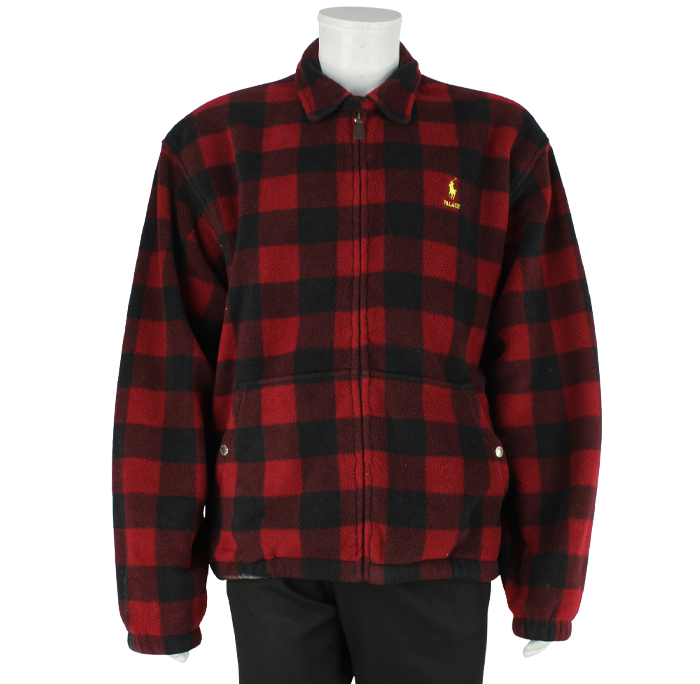 A black and red check fleece jacket