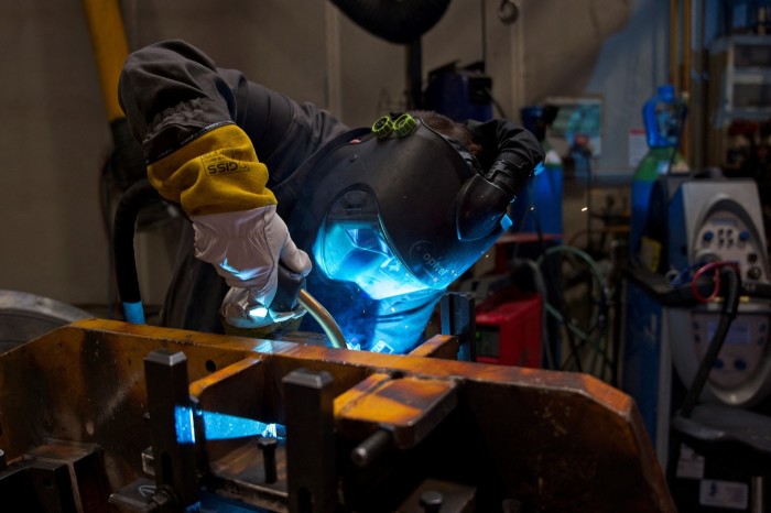 Welding the barrel cradle of a 155mm French Caesar gun in the Nexter weapons factory in Bourges 