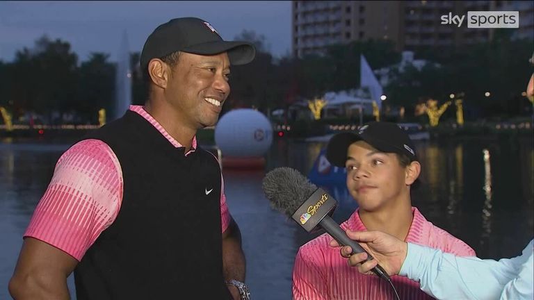 Tiger and Charlie Woods discuss their opening-round 59 at the PNC Pro AM Championship in Orlando