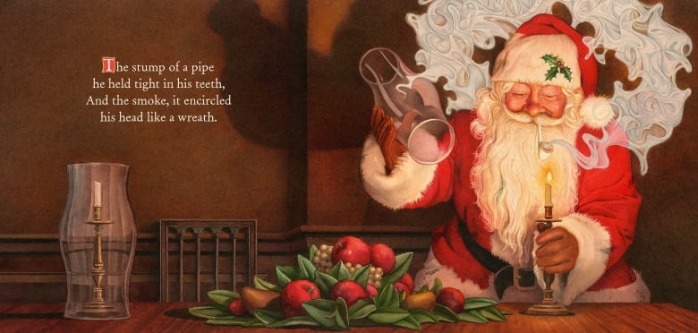 An image of Santa Claus holding a candle.