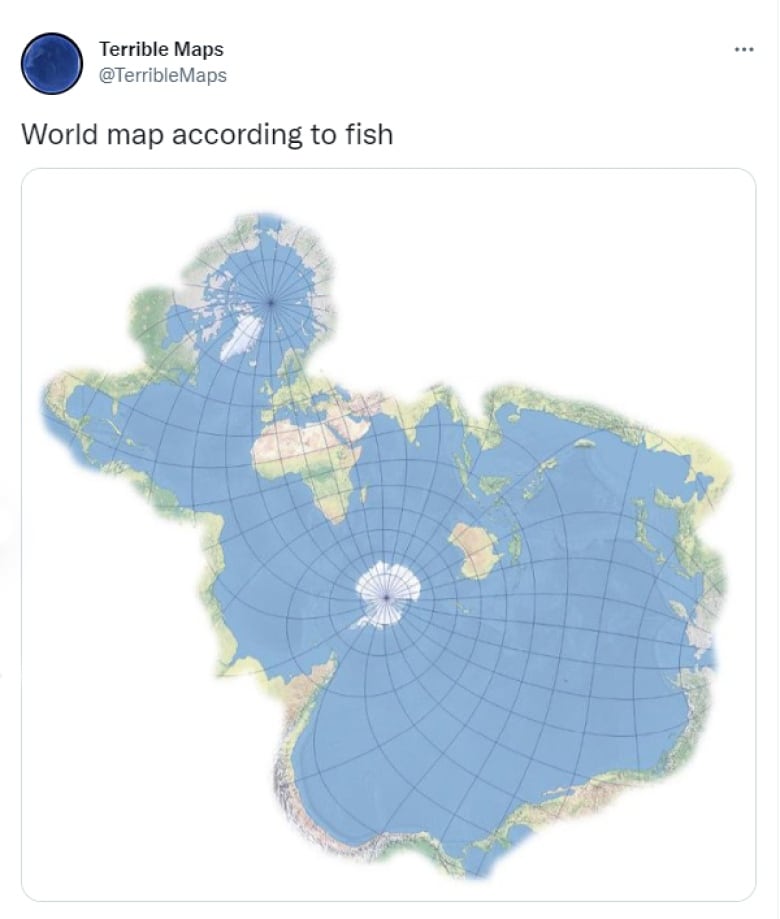 A humourous map of the world that makes it look like one giant lake.