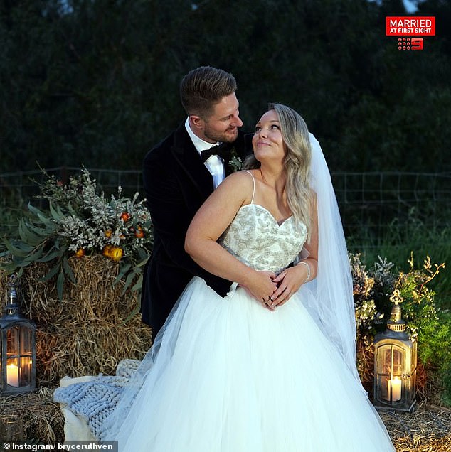 She 'wed' radio presenter Bryce Ruthven on the 2021 season of Married At First Sight (pictured on their wedding day). They are now parents of twin boys and engaged to be married