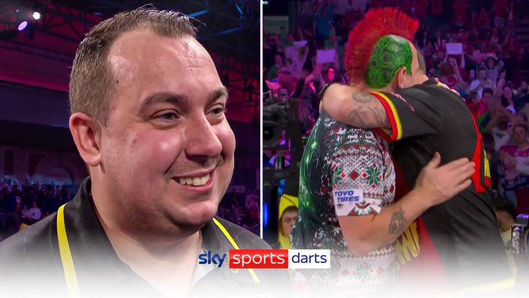 Kim Huybrechts remains humble as he reacts to knocking out Peter Wright to secure his place in the last sixteen of the World Darts Championship. 