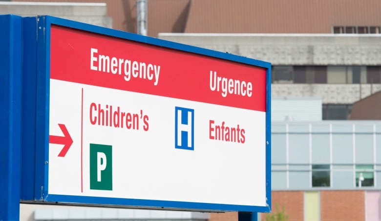 A sign directs visitors to the emergency department at the Children's Hospital of Eastern Ontario. 