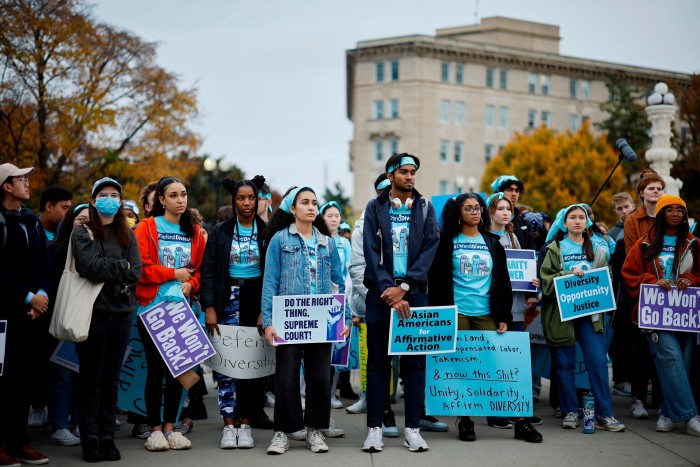 Proponents for affirmative action in higher education rally in front of the US Supreme Court