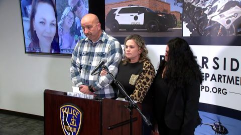 Michelle Blandin speaks during a press conference in Riverside, California, on November 30.