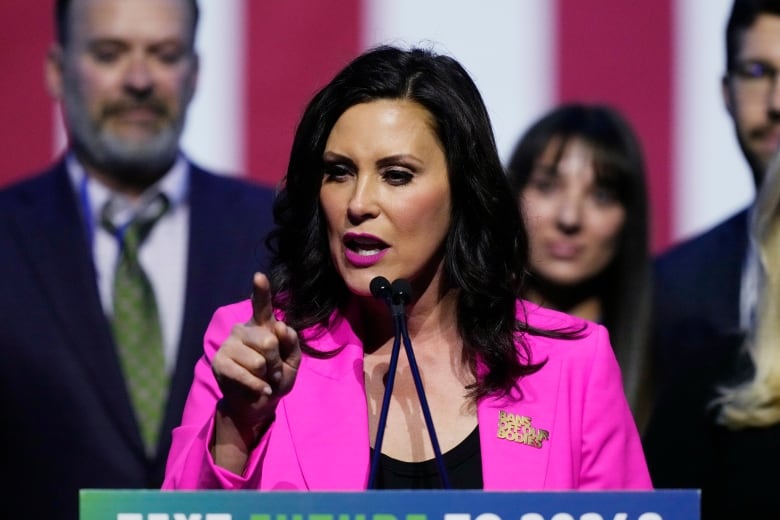 Michigan governor Gretchen Whitmer speaks on election night in November 8, 2022.