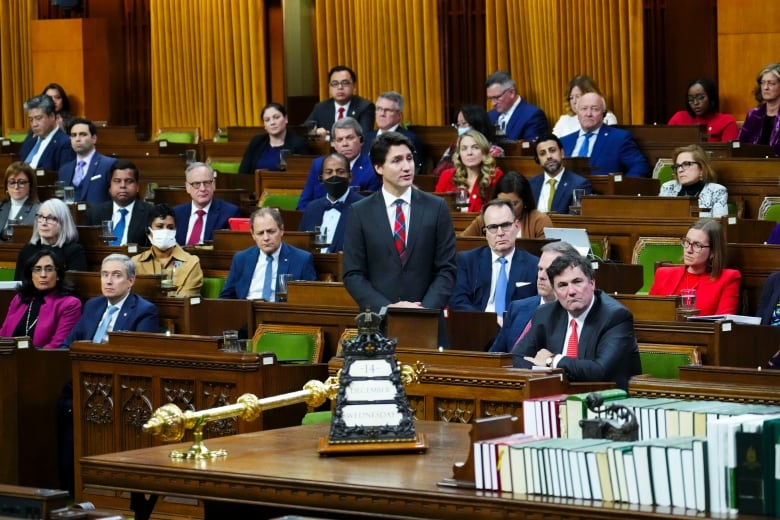 Prime Minister Justin Trudeau pays tribute to the late Jim Carr in the House of Commons on Parliament Hill in Ottawa on Wednesday, Dec. 14, 2022.