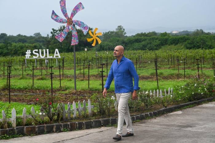 Sula Vineyards chief Rajeev Samant, walks through his vineyards in Nashik, Maharashtra