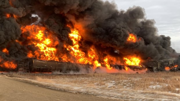 Train derailment in southeastern Saskatchewan leads to massive fire