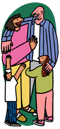 Illustration of cohabiting couple with two children