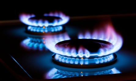 Gas flames on a cooker rings.