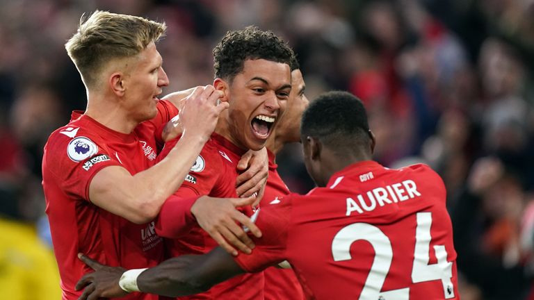 Brennan Johnson celebrates scoring the opening goal with team-mates